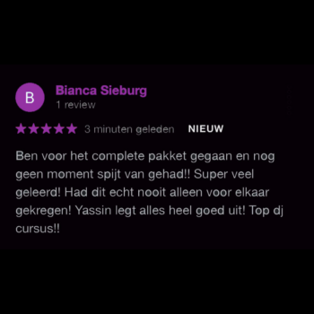 Ben voor het complete pakket gegaan en nog geen moment spijt van gehad!! Super veel geleerd! Had dit echt nooit alleen voor elkaar gekregen! Yassin legt alles heel goed uit! Top dj cursus!!